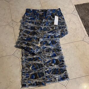 Akris Blue and Black Textured Pencil Contrast Jeans